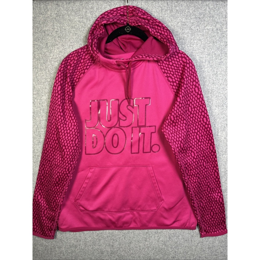 Nike‎ Women Sweatshirt Medium Pink Hoodie Logo Just Do It Long Sleeve Therma Fit